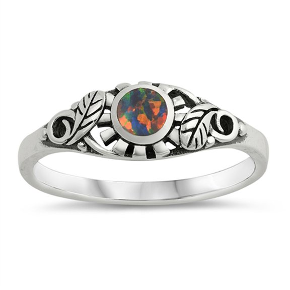 CHOOSE YOUR COLOR Mystic Simulated Opal Filigree Nature Sun Ring 925 Sterling Silver Band Black CZ Female Size 6