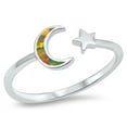 thumbnail image 1 of CHOOSE YOUR COLOR Mystic Simulated Opal Open Midi Knuckle Moon Star Sterling Silver Ring Black CZ Female Size 6, 1 of 4