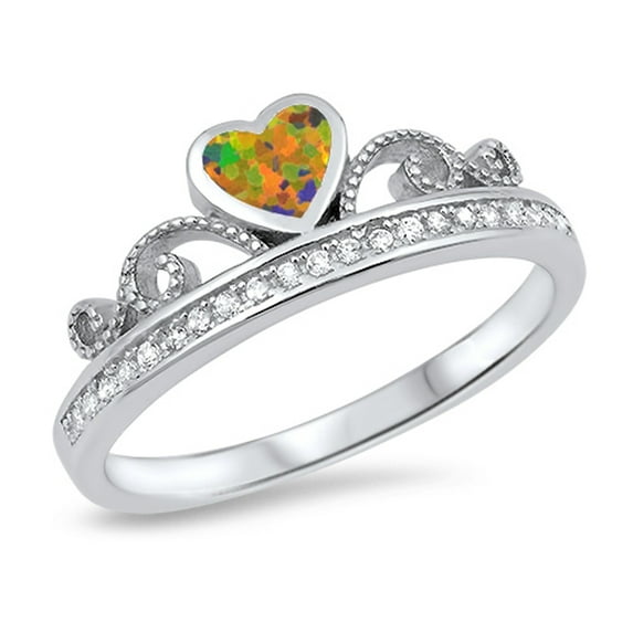 CHOOSE YOUR COLOR Mystic Simulated Opal Princess Crown Midi Ring Sterling Silver Queen Band Black CZ Female Size 5