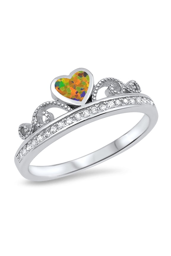CHOOSE YOUR COLOR Mystic Simulated Opal Princess Crown Midi Ring Sterling Silver Queen Band Black CZ Female Size 7