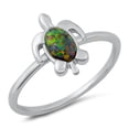 thumbnail image 1 of CHOOSE YOUR COLOR Mystic Simulated Opal Sea Turtle Ring .925 Sterling Silver Band Black CZ Female Size 8, 1 of 4