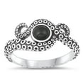 thumbnail image 1 of CHOOSE YOUR COLOR Octopus Simulated Black Onyx Ring .925 Sterling Silver Band CZ Female Size 10, 1 of 4