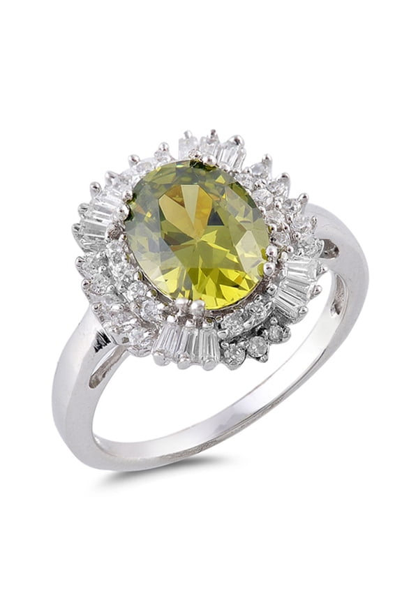 CHOOSE YOUR COLOR Olive CZ Cluster Halo Ring .925 Sterling Silver Band Green Female Size 7