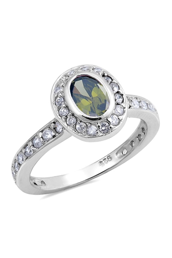 CHOOSE YOUR COLOR Olive CZ Halo Oval Ring .925 Sterling Silver Band Green Jewelry Female Size 7