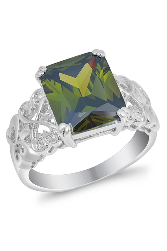 CHOOSE YOUR COLOR Olive CZ Victorian Style Infinity Heart Ring 925 Sterling Silver Band Green Female Size 9