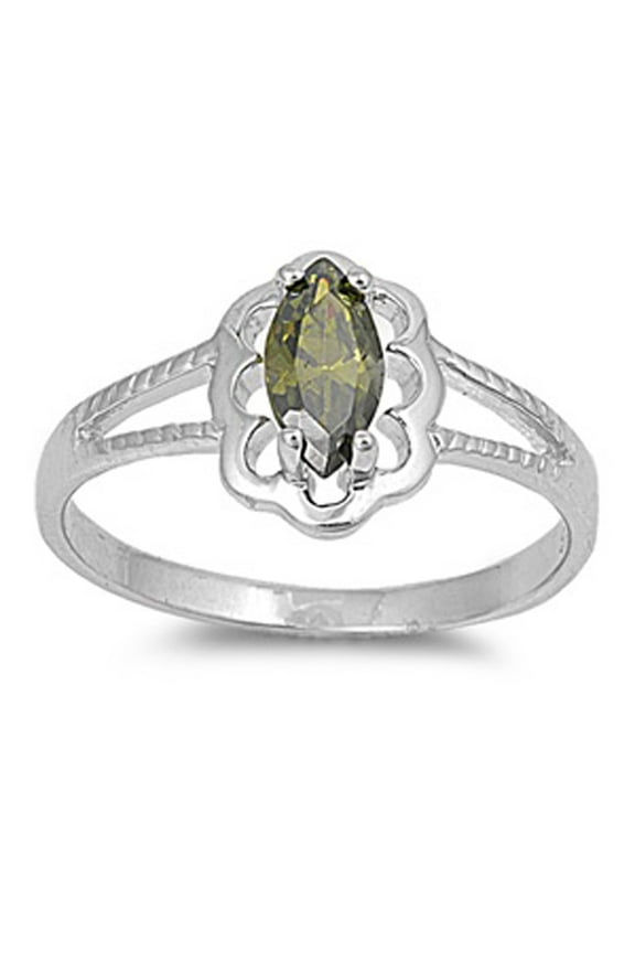CHOOSE YOUR COLOR Olive Cubic Zirconia Ring .925 Sterling Silver Band Green Jewelry Female Size 4