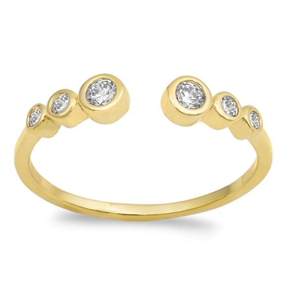 CHOOSE YOUR COLOR Open Gold-Tone Journey Clear CZ Ring .925 Sterling Silver Band White Female Size 10