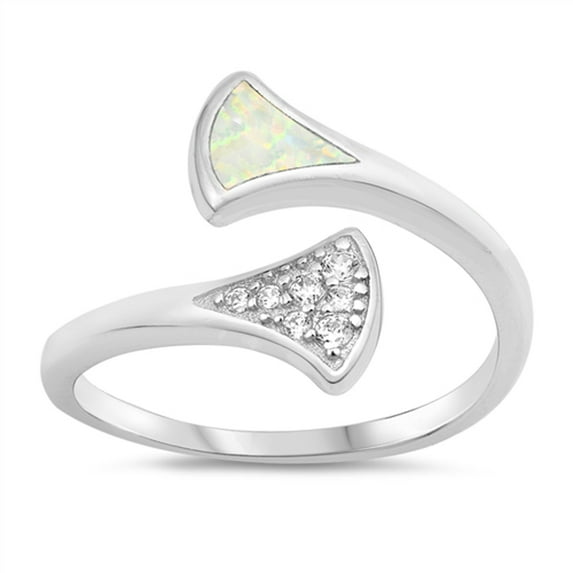 CHOOSE YOUR COLOR Open Midi White Simulated Opal Ring Sterling Silver Adjustable Band CZ Female Size 10