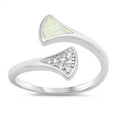 thumbnail image 1 of CHOOSE YOUR COLOR Open Midi White Simulated Opal Ring Sterling Silver Adjustable Band CZ Female Size 6, 1 of 4