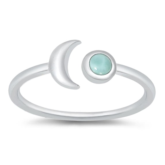 CHOOSE YOUR COLOR Open Moon Wrap Boho Larimar Ring .925 Sterling Silver Band Blue CZ Female Size 7