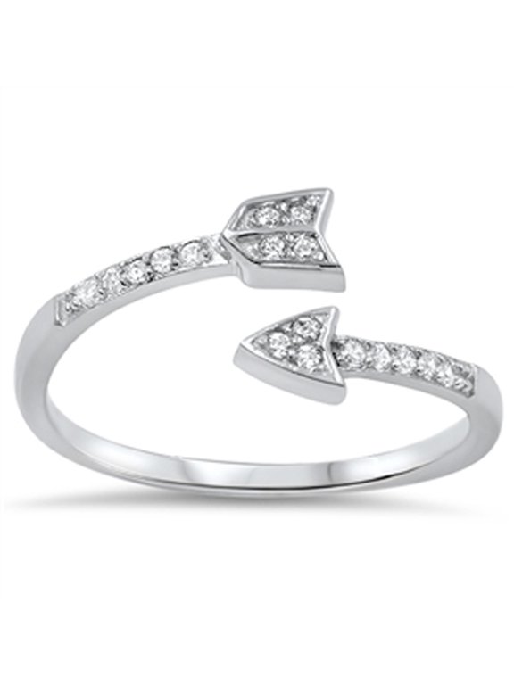 CHOOSE YOUR COLOR Open Pointed Arrow White CZ Ring 925 Sterling Silver Band Female Size 10