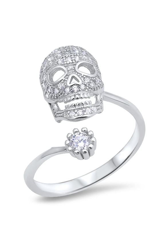 CHOOSE YOUR COLOR Open Skull Biker White CZ Evil Ring .925 Sterling Silver Band Female Size 4