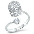 thumbnail image 1 of CHOOSE YOUR COLOR Open Skull Biker White CZ Evil Ring .925 Sterling Silver Band Female Size 8, 1 of 1