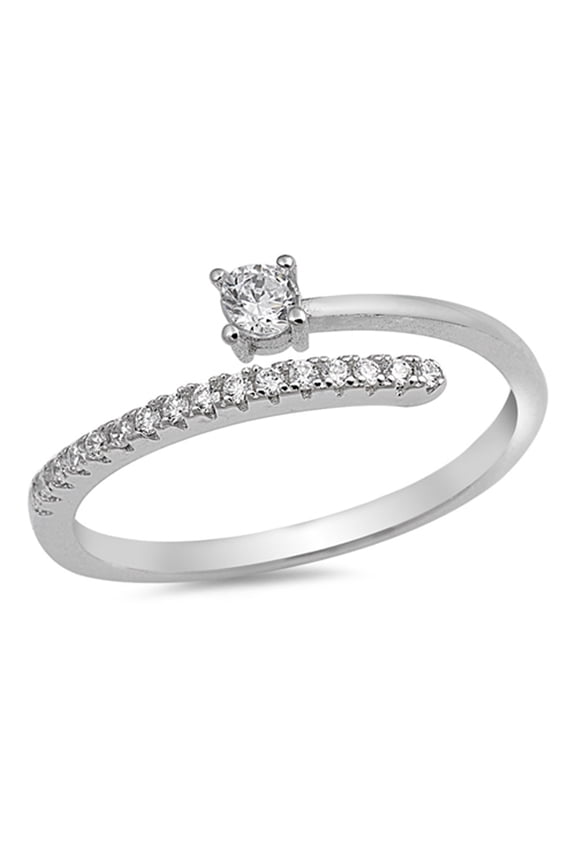 CHOOSE YOUR COLOR Open Solitaire Clear CZ Micro Pave Bar Ring .925 Sterling Silver Band White Female Size 9