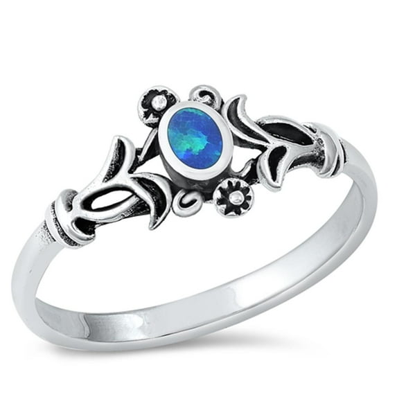 CHOOSE YOUR COLOR Ornate Blue Simulated Opal Ring .925 Sterling Silver Band CZ Female Size 10