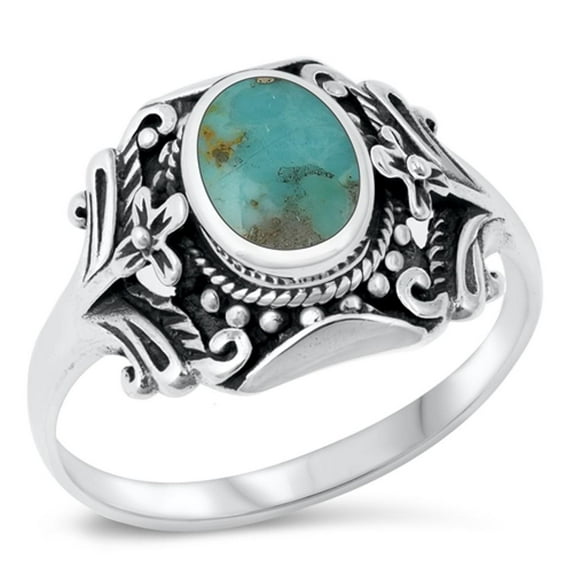 CHOOSE YOUR COLOR Ornate Fancy Simulated Turquoise Ring .925 Sterling Silver Band Blue CZ Female Size 7