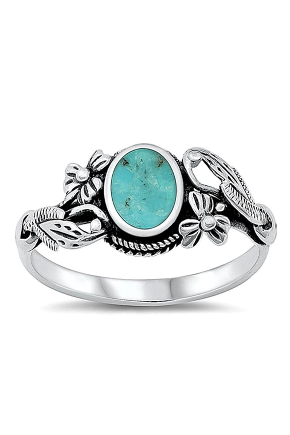 CHOOSE YOUR COLOR Ornate Simulated Turquoise Boho Vintage Style .925 Sterling Silver Band Blue CZ Female Size 4