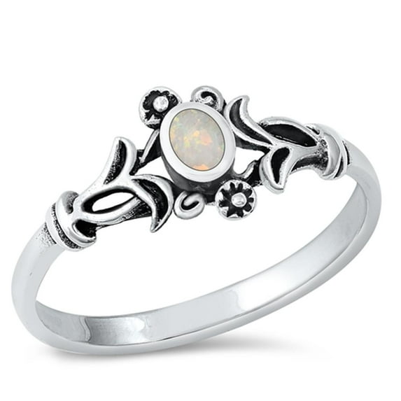 CHOOSE YOUR COLOR Ornate White Simulated Opal Ring .925 Sterling Silver Band CZ Female Size 8