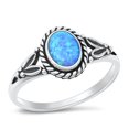 thumbnail image 1 of CHOOSE YOUR COLOR Oval Bali Blue Simulated Opal Ring .925 Sterling Silver Band CZ Female Size 10, 1 of 4