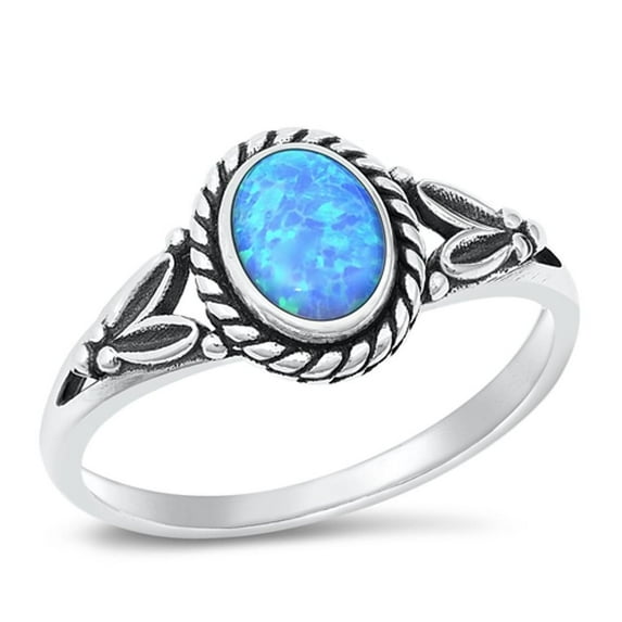 CHOOSE YOUR COLOR Oval Bali Blue Simulated Opal Ring .925 Sterling Silver Band CZ Female Size 10