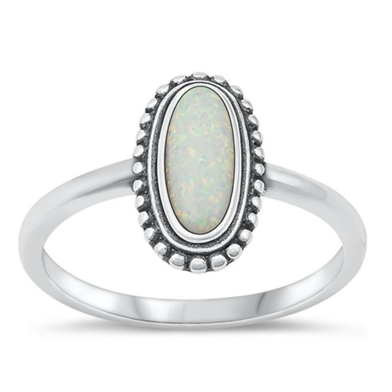 CHOOSE YOUR COLOR Oval Bali White Simulated Opal Ring .925 Sterling Silver Band CZ Female Size 10