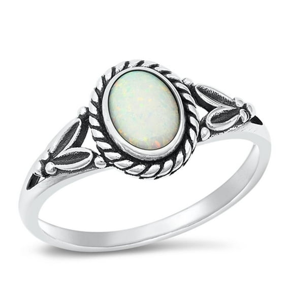 CHOOSE YOUR COLOR Oval Bali White Simulated Opal Ring .925 Sterling Silver Band CZ Female Size 4