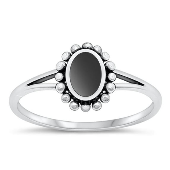 CHOOSE YOUR COLOR Oval Black Simulated Agate Chic Bali Ring .925 Sterling Silver Band CZ Female Size 10