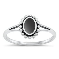 CHOOSE YOUR COLOR Oval Black Simulated Agate Chic Bali Ring .925 Sterling Silver Band CZ Female Size 9