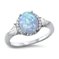 thumbnail image 1 of CHOOSE YOUR COLOR Oval Blue Simulated Opal Halo White CZ Promise Ring .925 Sterling Silver Female Size 11, 1 of 4