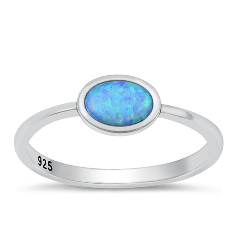 Sterling Silver Blue Simulated Opal Thumb Ring - .925 Silver Wedding Band Style, Size 8 - View #8