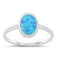 thumbnail image 1 of CHOOSE YOUR COLOR Oval Blue Simulated Opal Ring .925 Sterling Silver Band CZ Female Size 9, 1 of 4