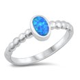 thumbnail image 1 of CHOOSE YOUR COLOR Oval Blue Simulated Opal Ring .925 Sterling Silver CZ Jewelry Female Size 6, 1 of 4