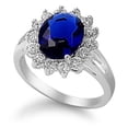 thumbnail image 1 of CHOOSE YOUR COLOR Oval Blue Simulated Sapphire Flower Halo Ring .925 Sterling Silver Band CZ Female Size 5, 1 of 4