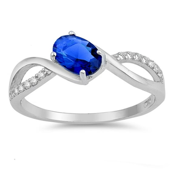 CHOOSE YOUR COLOR Oval Blue Simulated Sapphire Infinity Knot Ring 925 Sterling Silver Band CZ Female Size 6