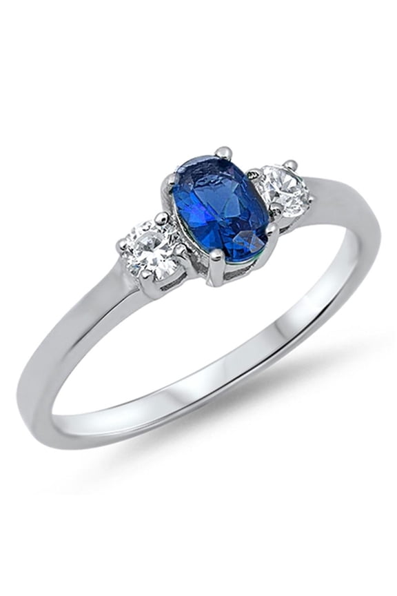 CHOOSE YOUR COLOR Oval Blue Simulated Sapphire Wedding Promise Ring .925 Sterling Silver Band CZ Female Size 8