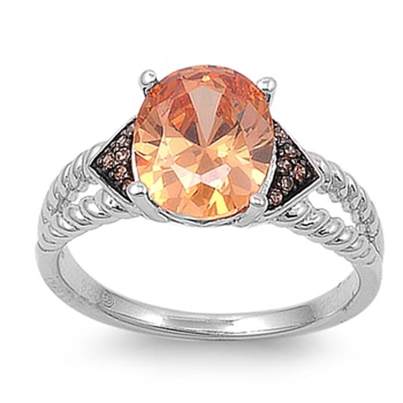 CHOOSE YOUR COLOR Oval Champagne CZ Solitaire Ring .925 Sterling Silver Infinity Band Orange Female Size 10