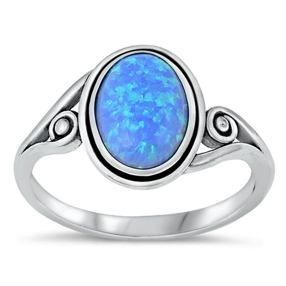 CHOOSE YOUR COLOR Oval Chunk Blue Simulated Opal Promise Ring .925 Sterling Silver Band CZ Female Size 4