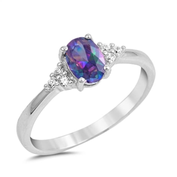 CHOOSE YOUR COLOR Oval Multi-color CZ Promised Wedding Sterling Silver Ring Black Female Size 8
