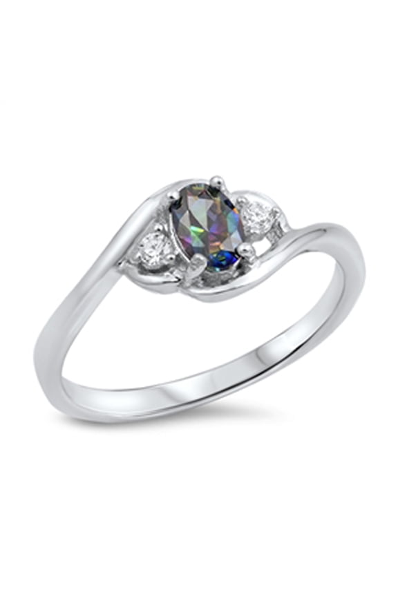 CHOOSE YOUR COLOR Oval Multi-color CZ Ring .925 Sterling Silver Band Black Female Size 10