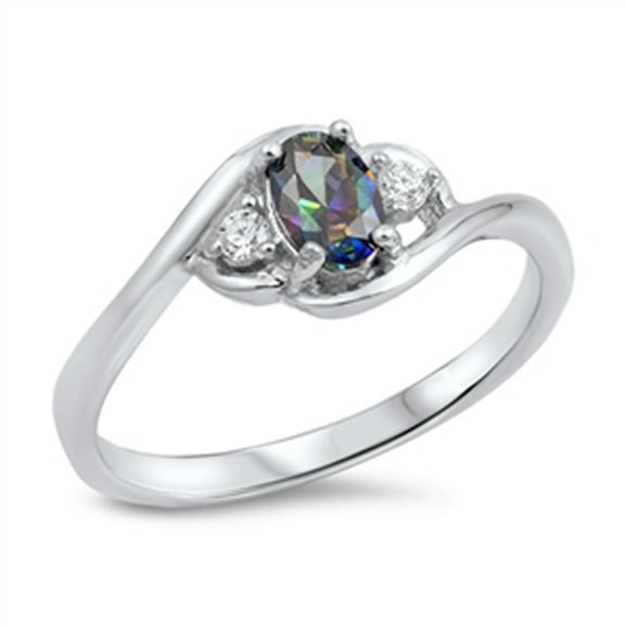 CHOOSE YOUR COLOR Oval Multi-color Cubic Zirconia Ring .925 Sterling Silver Band Black Female Size 5