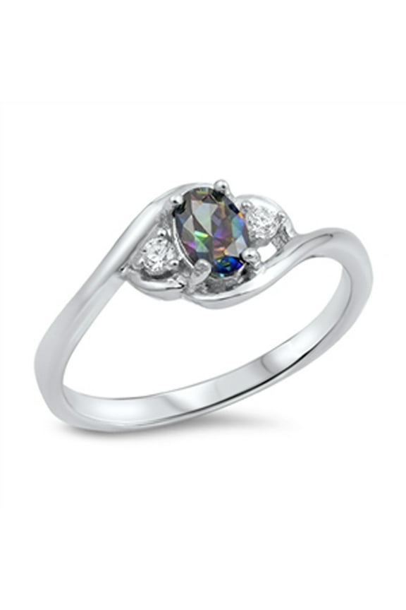 CHOOSE YOUR COLOR Oval Multi-color Cubic Zirconia Ring .925 Sterling Silver Band Black Female Size 5