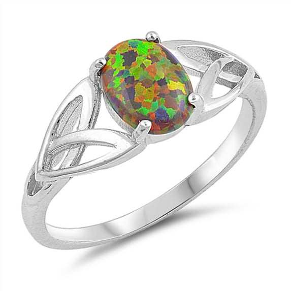 CHOOSE YOUR COLOR Oval Mystic Simulated Opal Celtic Knot Ring .925 Sterling Silver Band Black CZ Female Size 8