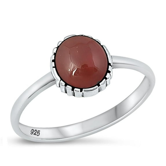 CHOOSE YOUR COLOR Oval Red Simulated Agate Ring .925 Chic Sterling Silver Band CZ Female Size 5