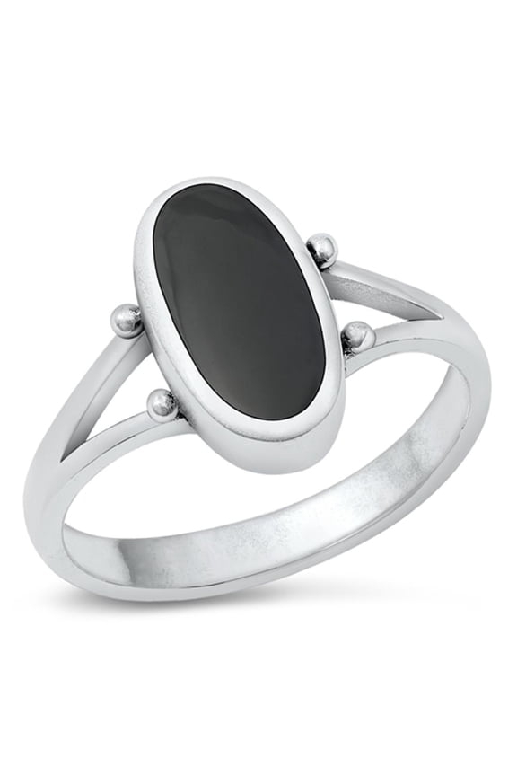 CHOOSE YOUR COLOR Oval Sexy Simulated Black Onyx Promise Ring .925 Sterling Silver Band CZ Female Size 7