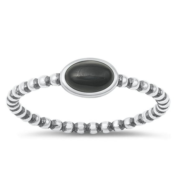 CHOOSE YOUR COLOR Oval Simulated Black Onyx Ring .925 Sterling Silver Band CZ Female Size 4