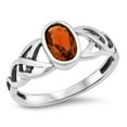 thumbnail image 1 of CHOOSE YOUR COLOR Oval Simulated Garnet Celtic Knot Ring .925 Sterling Silver Band Red CZ Female Size 9, 1 of 4