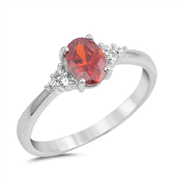 CHOOSE YOUR COLOR Oval Simulated Garnet Studded Promise Sterling Silver Ring Wedding Red CZ Female Size 5