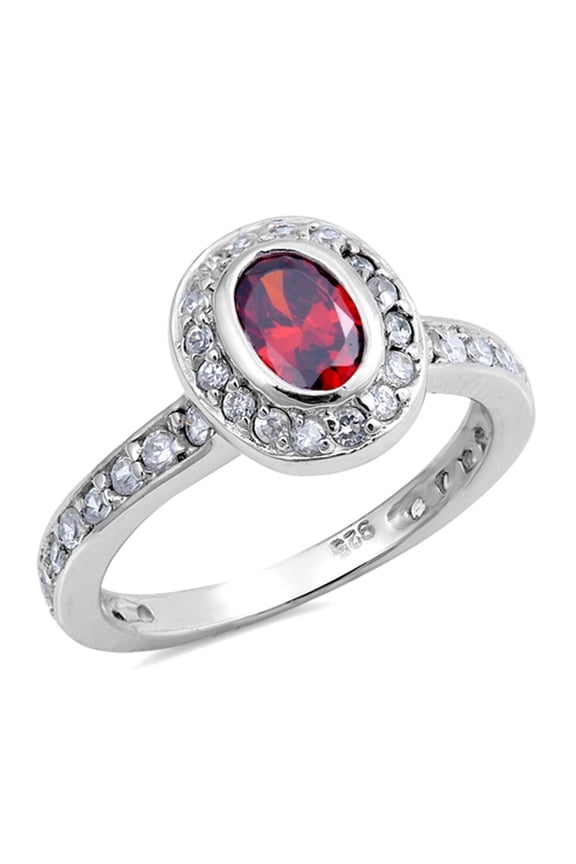 CHOOSE YOUR COLOR Oval Simulated Garnet Wedding Ring .925 Sterling Silver Band Red CZ Female Size 7
