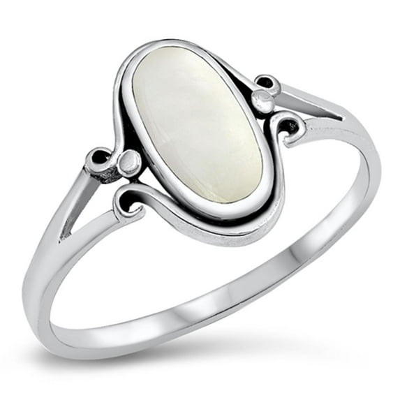 CHOOSE YOUR COLOR Oval Simulated Mother of Pearl Ring .925 Sterling Silver Band Jewelry Female Size 5