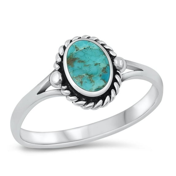 CHOOSE YOUR COLOR Oval Simulated Turquoise Bali Wholesale Ring .925 Sterling Silver Band Blue CZ Female Size 4